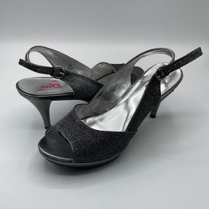 9 & CO Gray Shimmery Sparkle Peep Toe Heels Women's Size 8
